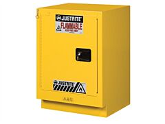 Justrite 882437 Under Fume Hood Solvent/Flammable Liquid Safety Cabinet, Capacity 15 Gallon, 1 Shelf, 1 Self Close Left Door, Light Neutral