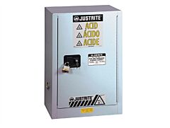 Justrite 8825042 Chemcor Under Fume Hood Corrosives/Acids Safety Cabinet, Capacity 15 Gal, 1 Shelf, 1 Manual Close Right Door, Silver