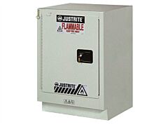 Justrite 8825142 Chemcor Under Fume Hood Corrosives/Acids Safety Cabinet, Capacity 15 Gal, 1 Shelf, 1 Manual Close Left Door, Silver