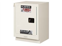 Justrite 8825172 Chemcor Under Fume Hood Corrosives/Acids Safety Cabinet, Capacity 15 Gal, 1 Shelf, 1 Manual Close Left Door, Light Neutral