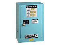 Justrite 8825222 Chemcor Under Fume Hood Corrosives/Acids Safety Cabinet, Capacity 15 Gal, 1 Shelf, 1 Self-Close Right Door, Blue