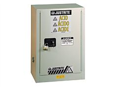 Justrite 8825272 Chemcor Under Fume Hood Corrosives/Acids Safety Cabinet, Capacity 15 Gal, 1 Shelf, 1 Self-Close Right Door, Light Neutral