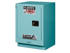 Justrite 8825322 Chemcor Under Fume Hood Corrosives/Acids Safety Cabinet, Capacity 15 Gal, 1 Shelf, 1 Self Close Left Door, Blue