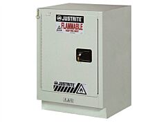 Justrite 8825342 Chemcor Under Fume Hood Corrosives/Acids Safety Cabinet, Capacity 15 Gal, 1 Shelf, 1 Self Close Left Door, Silver