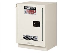 Justrite 8825372 Chemcor Under Fume Hood Corrosives/Acids Safety Cabinet, Capacity 15 Gal, 1 Shelf, 1 Self Close Left Door, Light Neutral