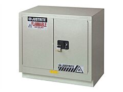 Justrite 8837042 Chemcor Under Fume Hood Corrosives/Acids Safety Cabinet, Capacity 23 Gallon, 1 Shelf, 2 Manual Close Doors, Silver