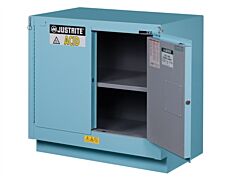 Justrite 8837222 Chemcor Under Fume Hood Corrosives/Acids Safety Cabinet, Capacity 23 Gallon, 1 Shelf, 2 Self-Close Doors, Blue