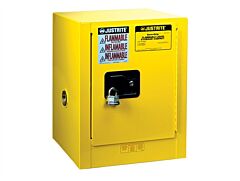 Justrite 890400 Sure-Grip Ex Countertop Flammable Safety Cabinet, Capacity 4 Gallons, 1 Shelf, 1 Manual Close Door, Yellow