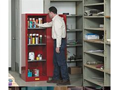 Justrite 892201 Sure-Grip Ex Slimline Flammable Safety Cabinet, Capacity 22 Gallons, 3 Shelves, 1 Manual Close Door, Red