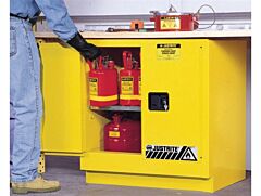 Justrite 892303 Sure-Grip Ex Undercounter Flammable Safety Cabinet, Capacity 22 Gallons, 1 Shelf, 2 Manual Close Doors, Gray