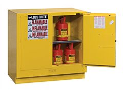 Justrite 892323 Sure-Grip Ex Undercounter Flammable Safety Cabinet, Capacity 22 Gallons, 1 Shelf, 2 Self-Close Doors, Gray