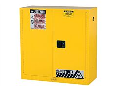 Justrite 893000 Sure-Grip Ex Flammable Safety Cabinet, Dims. 44"H, Capacity 30 Gallon, 1 Shelf, 2 Manual Close Doors, Yellow
