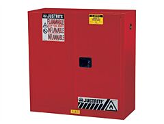 Justrite 893001 Sure-Grip Ex Flammable Safety Cabinet, Dims. 44"H, Capacity 30 Gallon, 1 Shelf, 2 Manual Close Doors, Red