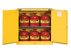 Justrite 8930208 Sure-Grip Ex Safety Cabinet/Can Package, Capacity 30-Gal. Cabinet W/Cans, 2 Shelves, 2 Self-Close Doors, Yellow