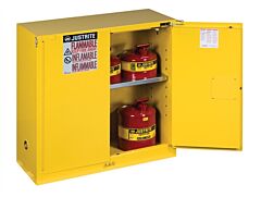 Justrite 893023 Sure-Grip Ex Flammable Safety Cabinet, Capacity 30 Gallons, 1 Shelf, 2 Self-Close Doors, Gray