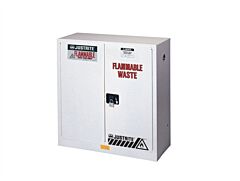 Justrite 8930253 Flammable Waste Safety Cabinet, Steel, Capacity 30 Gallons, 1 Shelf, 2 Self-Close Doors, White