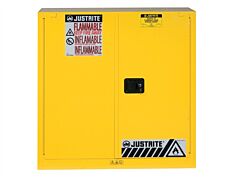 Justrite 893030 Sure-Grip Ex Combustibles Safety Cabinet For Paint And Ink, Capacity 40 Gal, 3 Shelves, 2 Self-Close Doors, Yellow