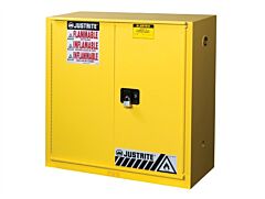 Justrite 893080 Sure-Grip Ex Flammable Safety Cabinet, Capacity 30 Gallon, 1 Shelf, 1 Self Closing Bi-Fold Door, Yellow