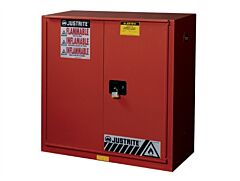 Justrite 893091 Sure-Grip Ex Combustibles Safety Cabinet For Paint And Ink, Capacity 40 Gallon, 3 Shelves, 1 Bi-Fold Self Closing Door, Red