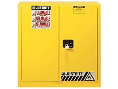 Justrite 893300 Sure-Grip Ex Flammable Safety Cabinet, Dims. 35"H, Capacity 30 Gallon, 1 Shelf, 2 Manual Close Doors, Yellow