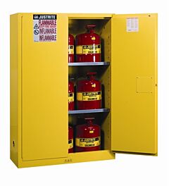 Justrite 894500 Sure-Grip Ex Flammable Safety Cabinet, Capacity 45 Gallons, 2 Shelves, 2 Manual-Close Doors, Yellow
