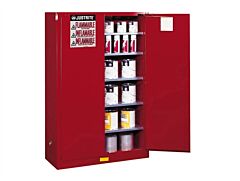 Justrite 894511 Sure-Grip Ex Combustibles Safety Cabinet For Paint And Ink, Capacity 60 Gallon, 5 Shelves, 2 Manual Close Doors, Red