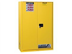 Justrite 894581 Sure-Grip Ex Flammable Safety Cabinet, Capacity 45 Gallons, 2 Shelves, 1 Self Closing Bi-Fold Door, Red