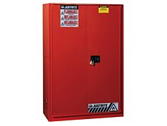 Justrite 894591 Sure-Grip Ex Combustibles Safety Cabinet For Paint And Ink, Capacity 60 Gallon, 5 Shelves, 1 Bi-Fold Manual Close Door, Red