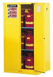 Justrite 896020 Sure-Grip Ex Flammable Safety Cabinet, Capacity 60 Gallons, 2 Shelves, 2 Self-Close Doors, Yellow