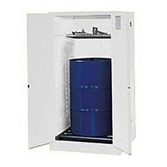 Justrite 8962253 Flammable Waste Vertical Drum Safety Cabinet, Steel, Capacity 55-Gal. Drum, 1 Shelf, 2 Self-Close Doors, White