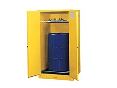 Justrite 896260 Sure-Grip Ex Vertical Drum Safety Cabinet And Drum Rollers, Capacity 55 Gallon, 1 Shelf, 2 Manual Close Doors, Yellow