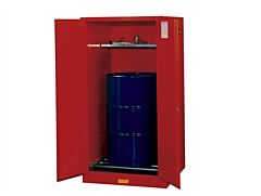 Justrite 896261 Sure-Grip Ex Vertical Drum Safety Cabinet And Drum Rollers, Capacity 55 Gallon, 1 Shelf, 2 Manual Close Doors, Red