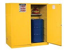 Justrite 899105 Sure-Grip Ex Vertical Drum Safety Cabinet And Drum Support, Capacity 110 Gallon, 1 Shelf, 2 Manual Close Doors, White