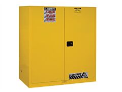 Justrite 899120 Sure-Grip Ex Vertical Drum Safety Cabinet And Drum Support, Capacity 110 Gallon, 1 Shelf, 2 Self-Close Doors, Yellow