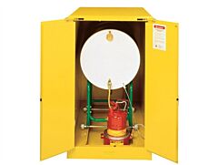 Justrite 899320 Sure-Grip Ex Horizontal Drum Safety Cabinet With Cradle Track, Capacity 55-Gal. Drum, 2 Self-Close Doors, Yellow