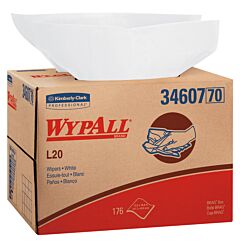 Kimberly Clark 34607 Wypall L20 Wipers, Brag Box, Sheet Size: 12.5" X 16.8", White, 1/Box Of 176 Towels