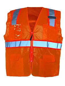 Occunomix Lux-Atrnsm-Om Two-Tone Surveyor Style Vest W/Hook & Loop, Polyester Tricot/Mesh, Orange, Class 2, Size Medium