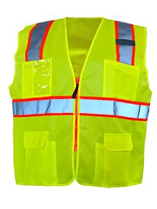 Occunomix Lux-Atrnsm-Yl Two-Tone Surveyor Style Vest W/Hook & Loop, Polyester Tricot/Mesh, Yellow, Class 2, Size Large