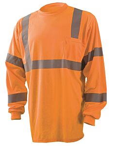Occunomix Lux-Lsetp3B-Om Long Sleeve Wicking Birdseye T-Shirt, Orange, Class 3, Size Medium
