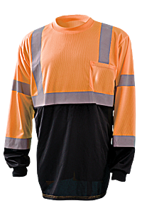 Occunomix Lux-Lsetpbk-O4X Class 3 Long Sleeve Wicking Birdseye Black Bottom T-Shirt, Orange, Size 4X-Large