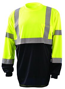 Occunomix Lux-Lsetpbk-Ys Long Sleeve Wicking Birdseye Black Bottom T-Shirt, Yellow, Class 3, Size Small