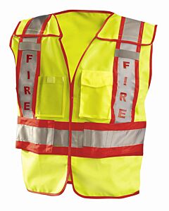 Occunomix Lux-Psf-Ym/L Public Safety Two Tone Vest W/Hook & Loop, Fire, Solid, Yellow/Red, Size Medium/Large
