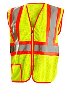 Occunomix Lux-Ssclc2Z-Ys Two Tone Vest W/Zipper, Mesh, Yellow, Class 2, Size Small