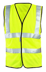Occunomix Lux-Sscoolg-Ym Dual Stripe Vest W/Hook & Loop, Mesh, Yellow, Class 2, Size Medium