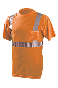 Occunomix Lux-Ssetp2-Om Standard Wicking T-Shirt W/Pocket, Solid, Orange, Class 2, Size Medium
