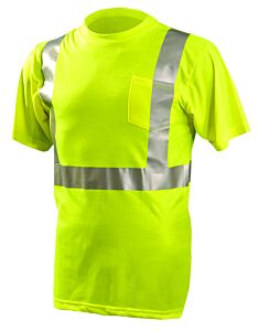 Occunomix Lux-Ssetp2-Y2X Standard Wicking T-Shirt W/Pocket, Solid, Yellow, Class 2, Size 2X-Large