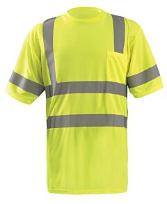 Occunomix Lux-Ssetp3-Y2X Standard Wicking T-Shirt W/Pocket, Solid, Yellow, Class 3, Size 2X-Large