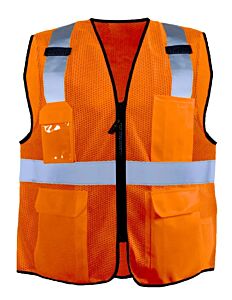Occunomix Lux-Ssgcs-Ol/Xl Surveyor Vest W/Zipper, Mesh, Orange, Class 2, Size Large/X-Large