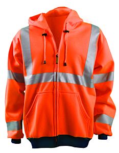 Occunomix Lux-Swt3Hz-Os Wicking Hoodie Sweatshirt W/Zipper, Solid, Orange, Class 3, Size Small