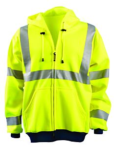 Occunomix Lux-Swt3Hz-Yl Wicking Hoodie Sweatshirt W/Zipper, Solid, Yellow, Class 3, Size Large